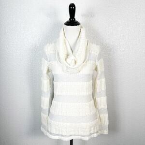 Anthropologie Tiny Womens Medium Boho Sheer Lace Long Sleeve Cowl Neck Top Cream